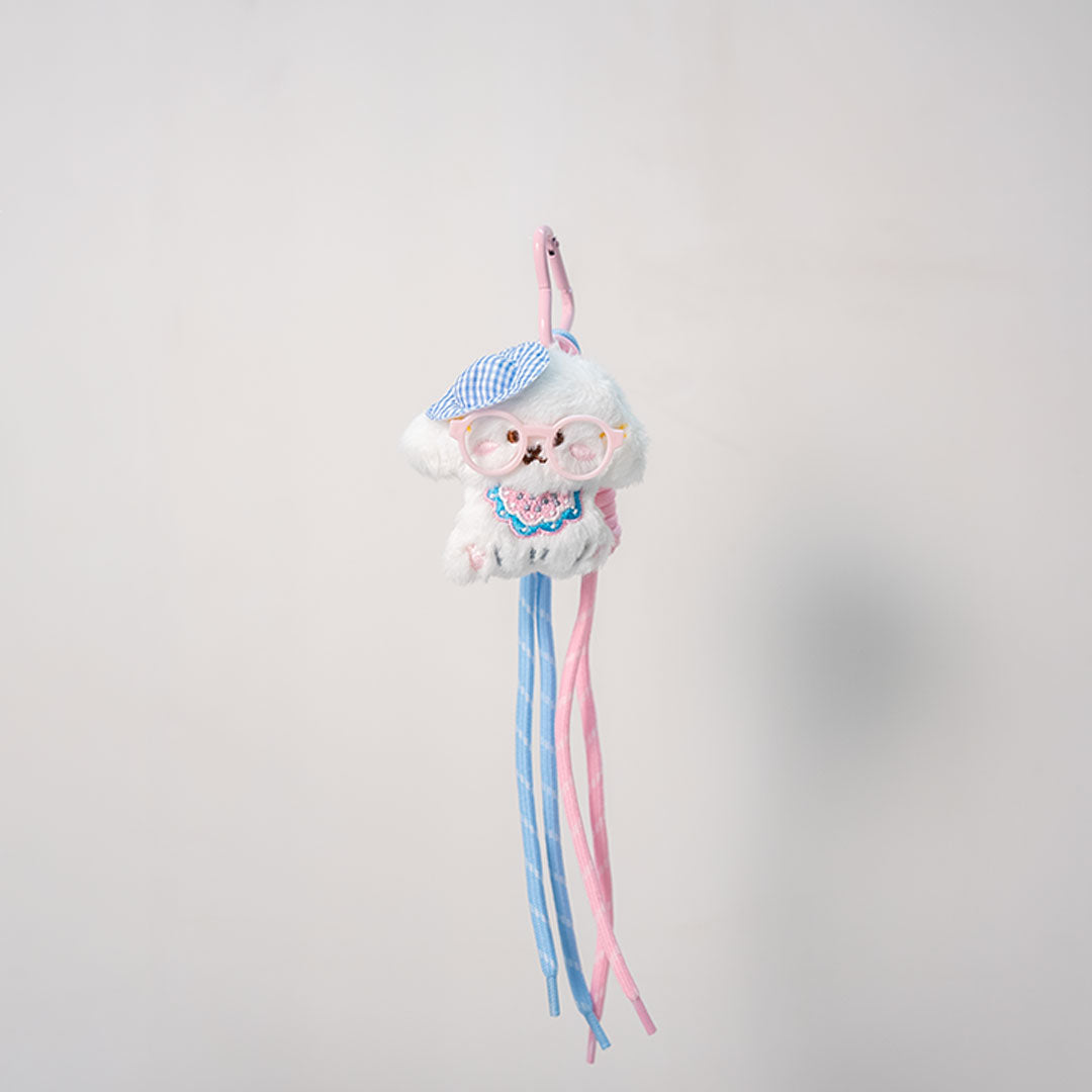 Cute bear & cord tassel charm - blue & pink