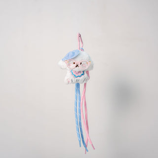 Cute bear & cord tassel charm - blue & pink