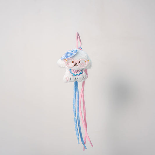 Cute bear & cord tassel charm - blue & pink